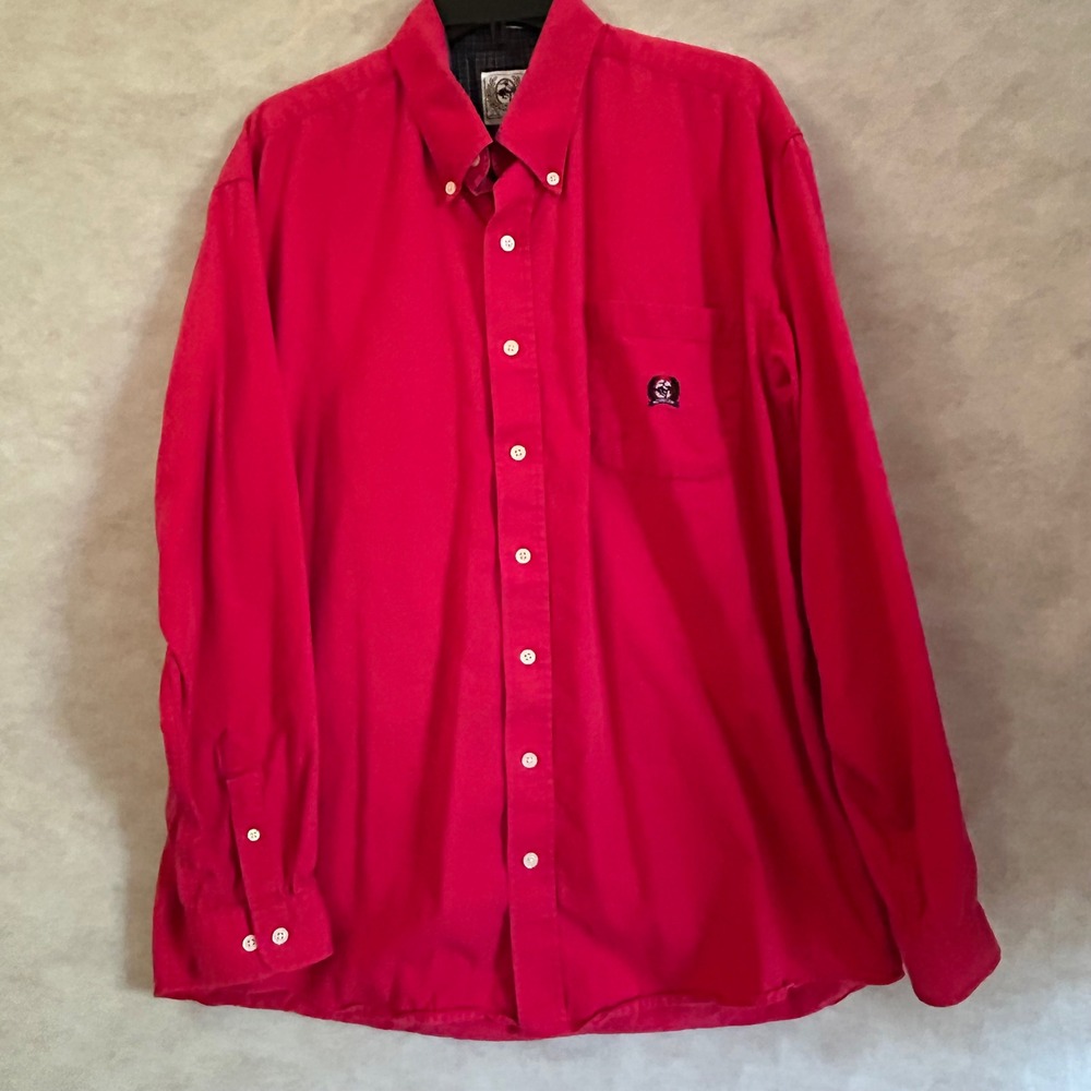 Cinch Mens Large Red Long Sleeve Button Down Western Shirt Cotton Twill Logo